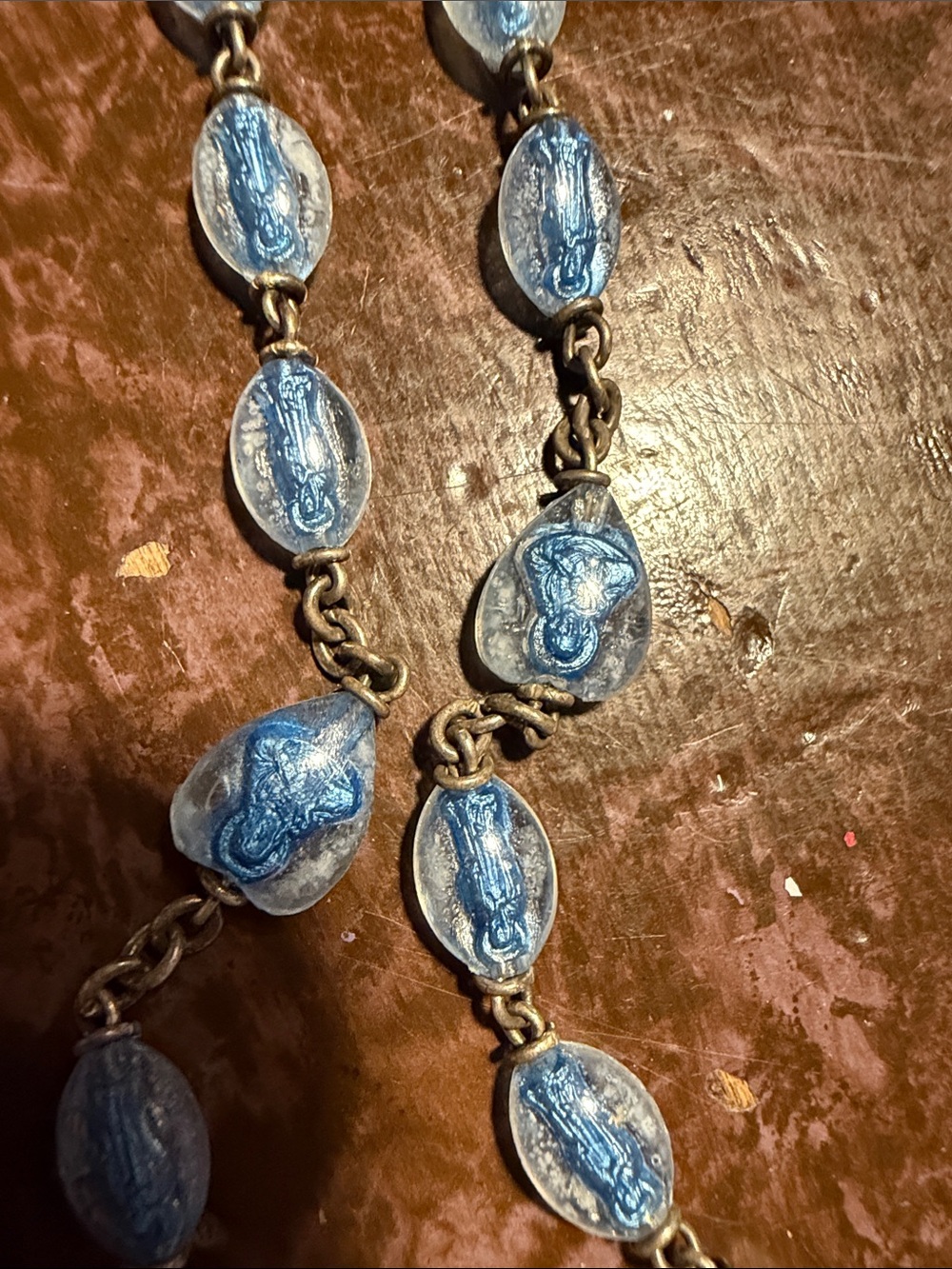 Women's Blue Enamel Rosary Necklace with Crucifix - Picture 6 of 11